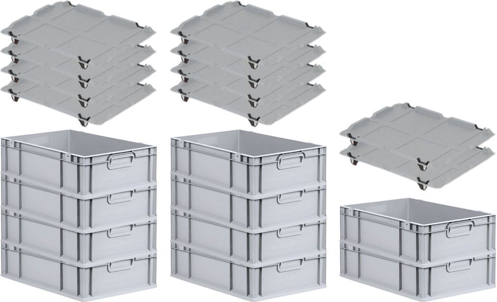 SparSet 10x Eurobox NextGen Grip mit Auflagedeckel inkl. 4 schwarzen Schiebeschnappverschlüssen | HxBxT 17x40x60cm | 34 Liter | Griffe geschlossen...