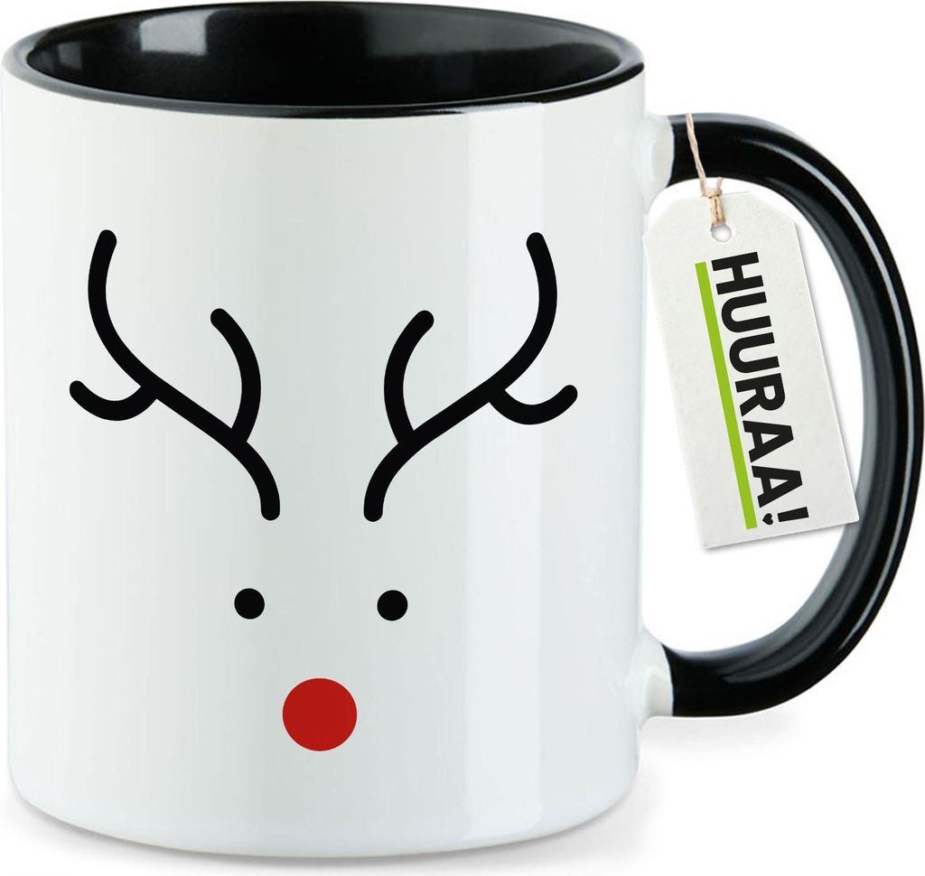 Huuraa Kaffeetasse Rentier Rudolph 330ml Schwarz Keramik Kaffeebecher Geschenkidee