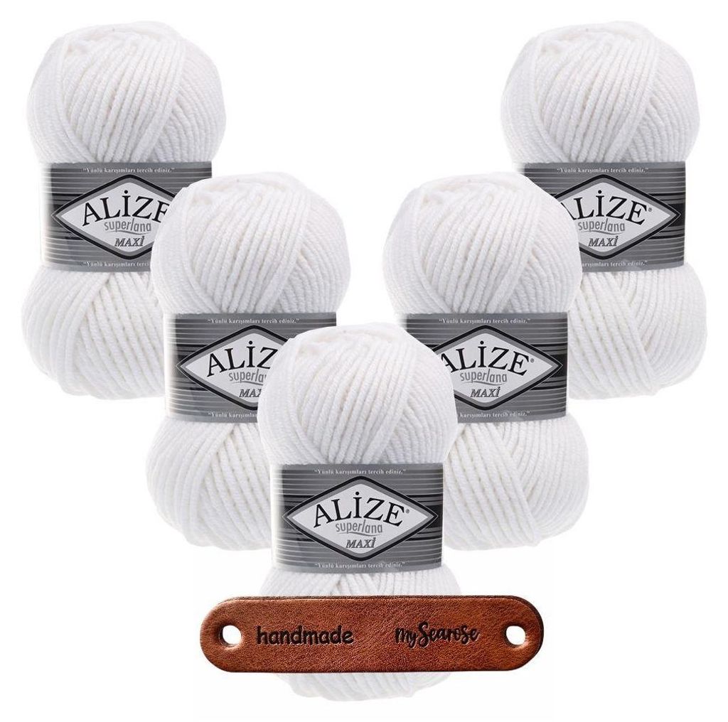 5 x ALIZE Superlana Maxi 55 White mit Label