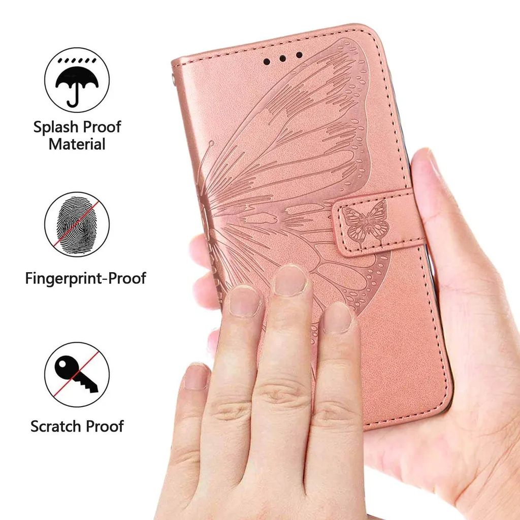 Custodia in Pelle iPhone 13 Pro Oro Rosa - Farfalla Flip Case Robusta - 6