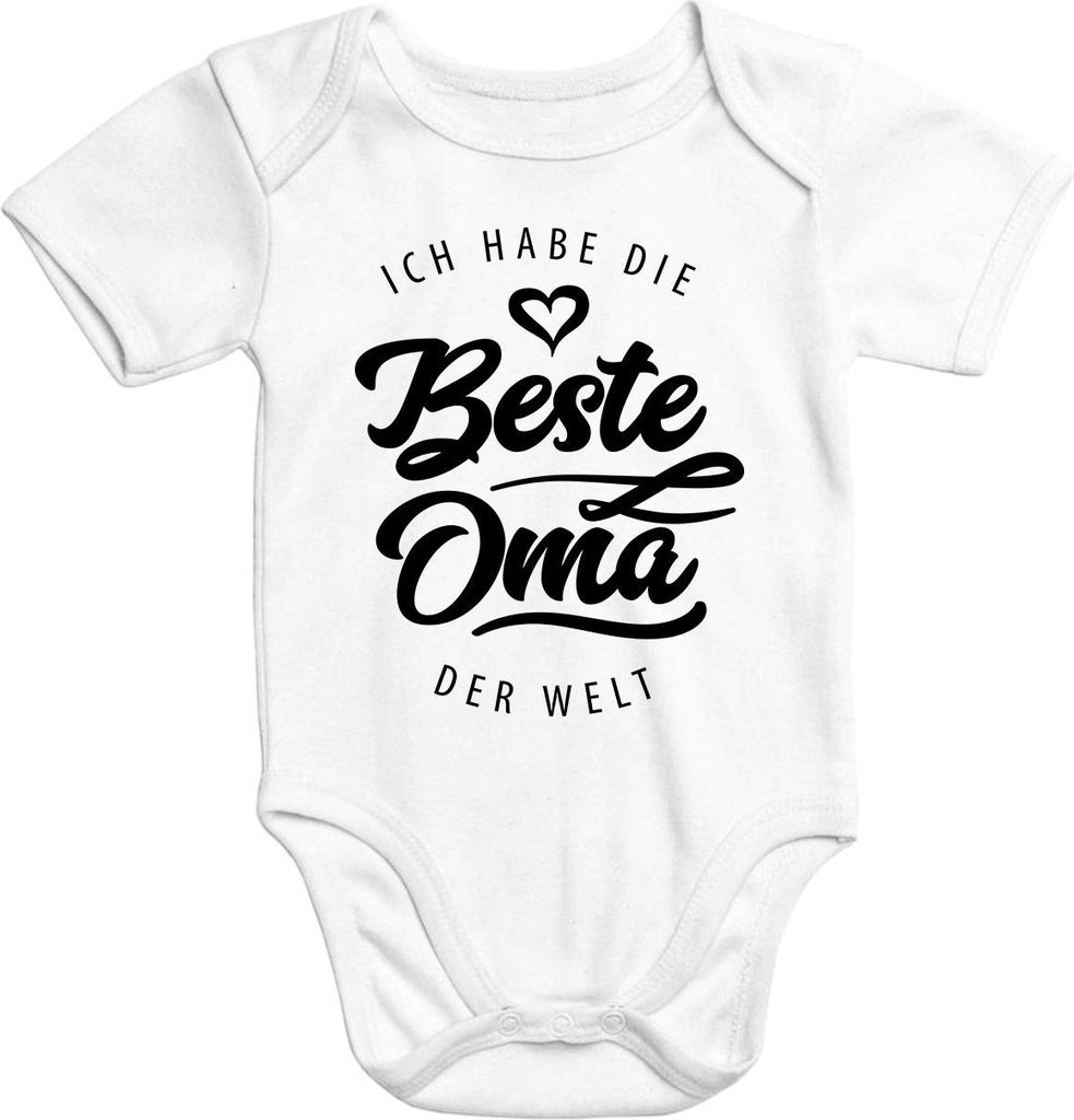 Kurzarm Baby Body Ich habe die beste Oma der Welt Spruch Geschenk Baumwolle Moonworks weiß 0-3 Monate