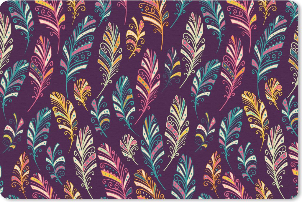 MuchoWow Schreibtischunterlage Puber - Federn - Boho - Muster 60x40 cm - XXL Mauspad - Großes Mauspad