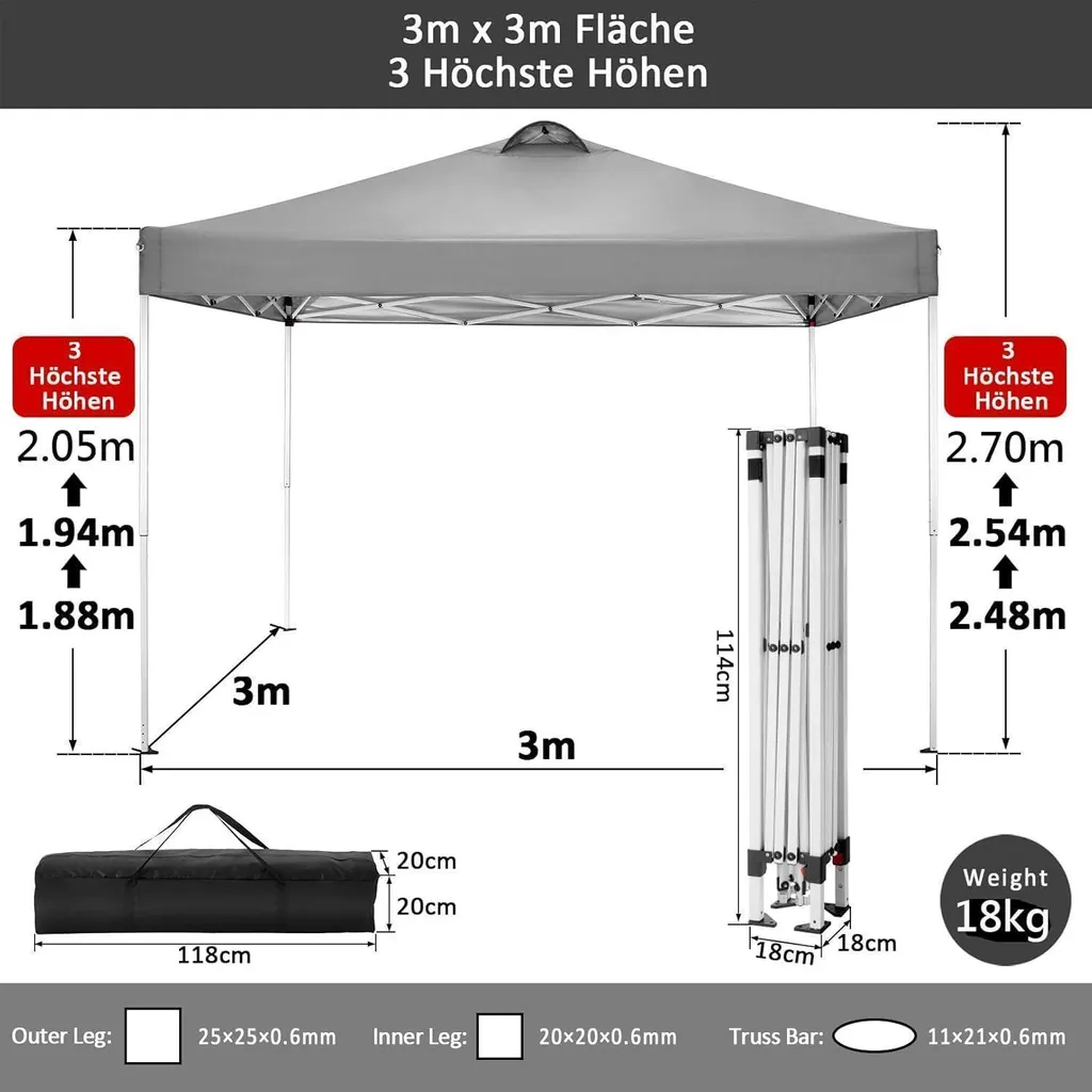 Tente de Réception 3x3m Imperméable - Barnum Gris Stable COBIZI