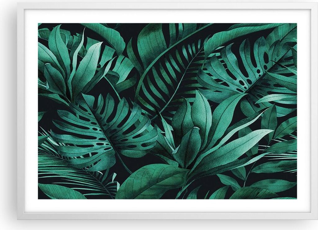 Gerahmtes Poster - Weißer Rahmen - Blätter Grafiken Monstera - 70x50 cm - Wand Bild - Wanddeko - Wandbilder - Kunstposter - Wandposter - Bilderra...