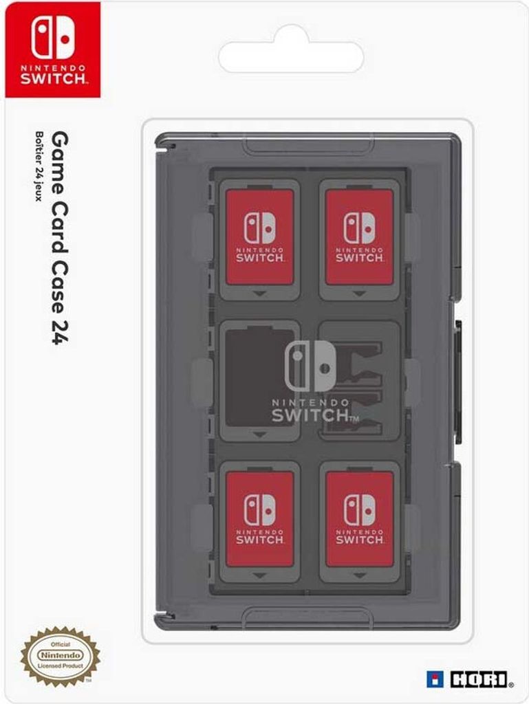 The image shows the packaging of a Nintendo Switch game card case.
