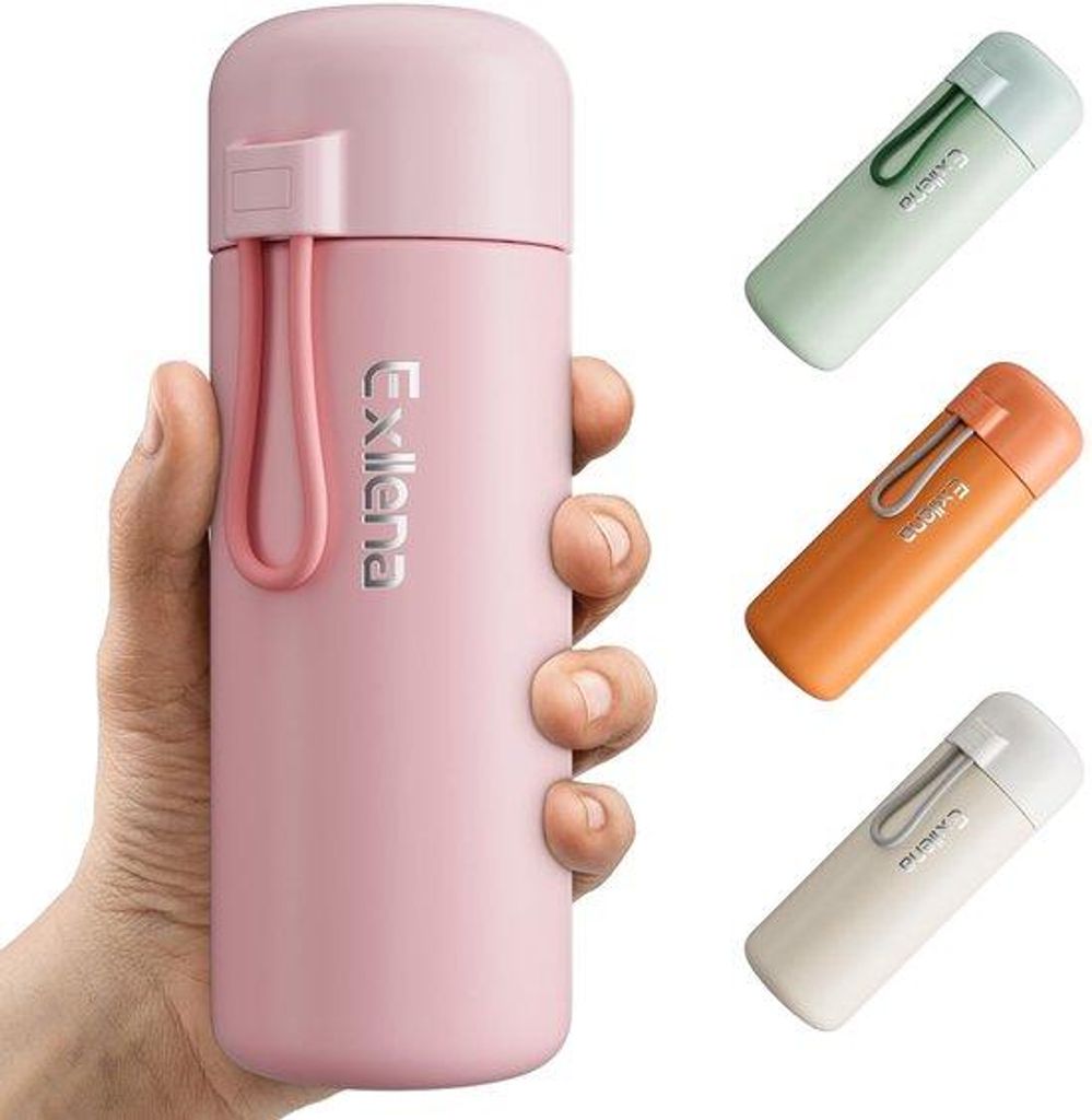 Kleine 400ml Thermosflasche mit Silikon-Griff, rosa, 100% lekvrij