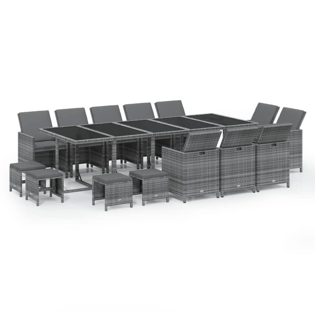 vidaXL 15-tlg. Garten-Essgruppe mit Kissen Poly Rattan Grau