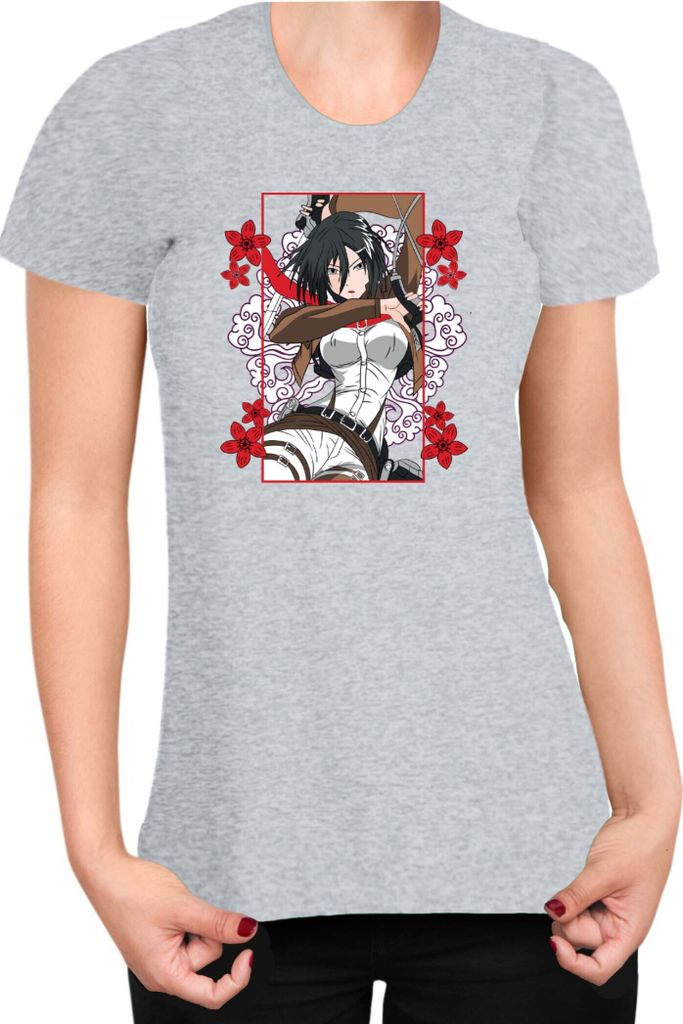 Damen T-Shirt Japan Anime Manga Attack Anime On Titan Mikasa Ackerman 02 Mikasa Strike, Lady S / Grau