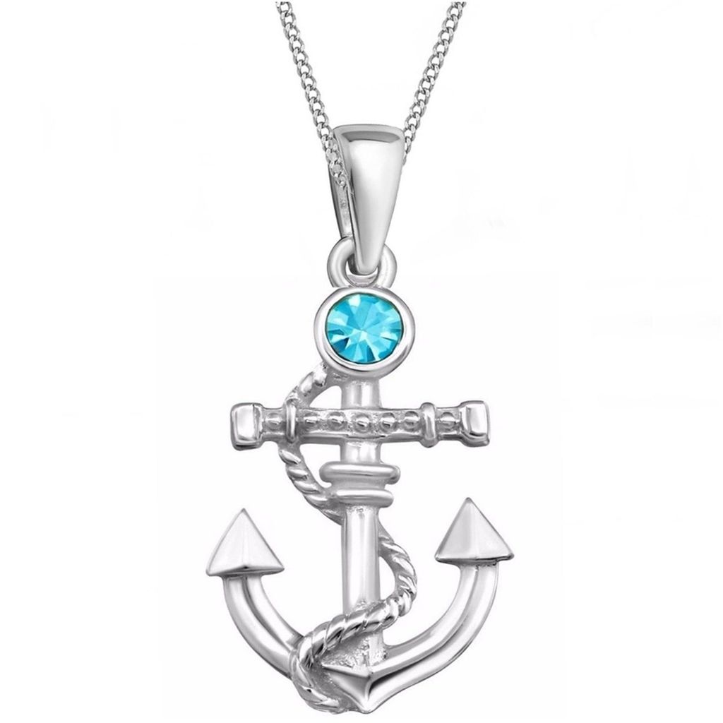 Anker Set – Halskette mit Anhänger und blauen Zirkonia, Echtsilber Damen