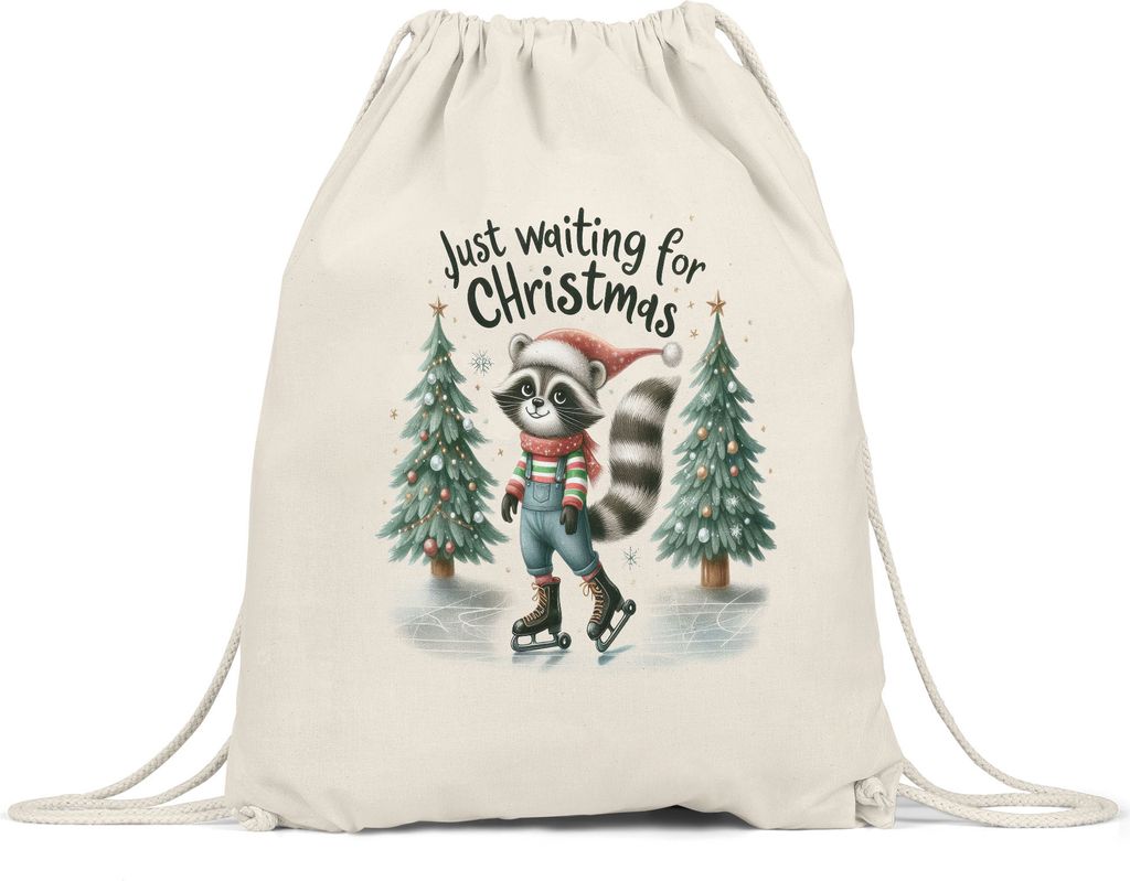 Just Waiting for Christmas Lustiges Waschbärmotiv Produktbild 