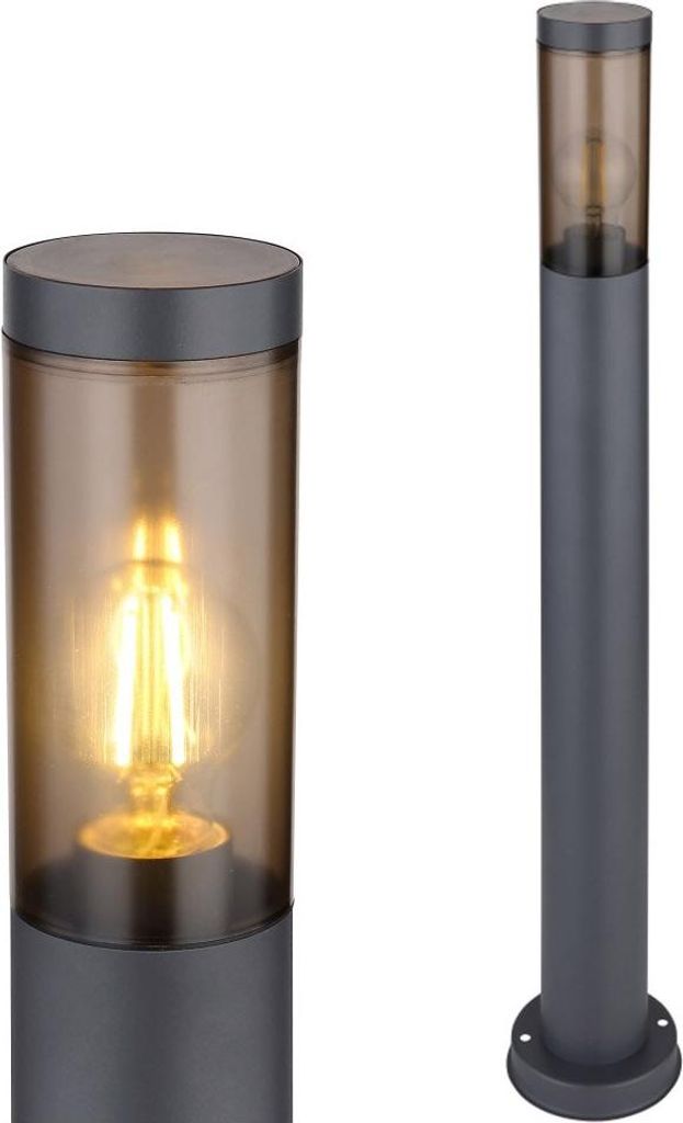A close-up and a full view of a modern outdoor lamp.