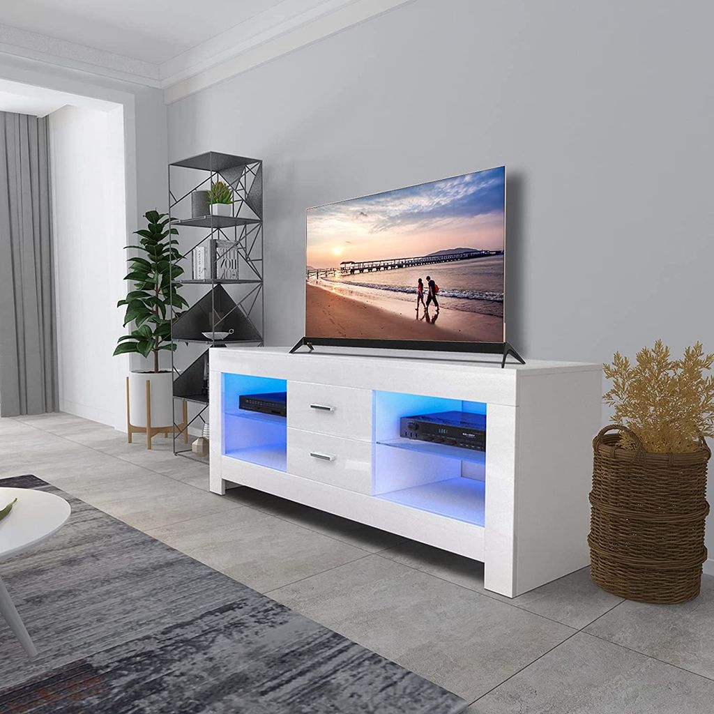 LED Lowboard TV-Schrank Hochglanz Sideboard Beistelltisch Wohnzimmer Tisch Set