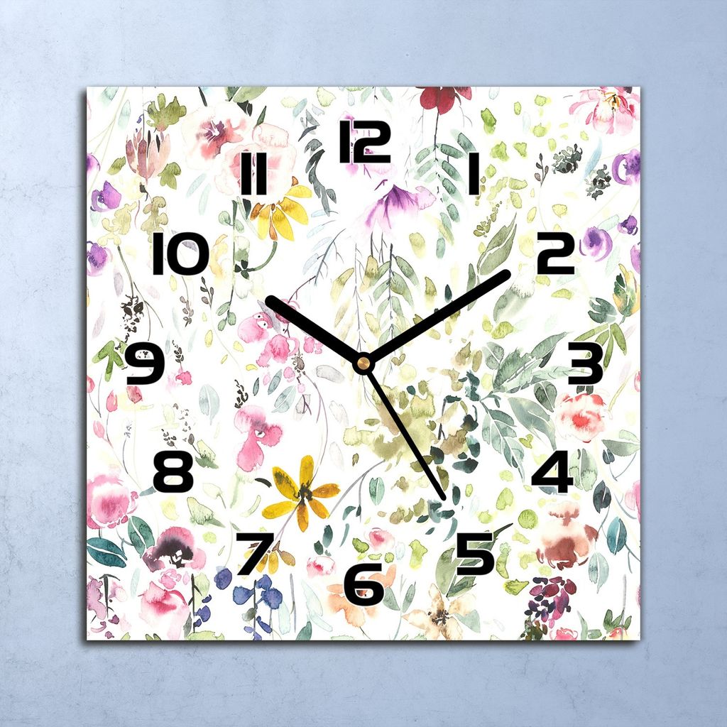 Wanduhr Echt-Glas-Küchenuhr Feldblumen Kunst Quarz Lautlos 30x30 Deko Bilder