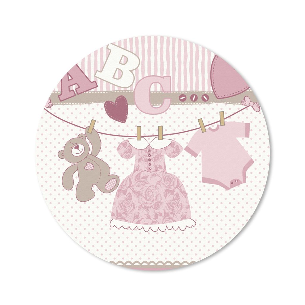 MuchoWow Mauspad Mousepad Babykleidung - Mädchen - Teddybär - Wäscheleine - Design 50x50 cm - Mousepads - Maus Mat - Pad - Mausunterlage - Vinyl