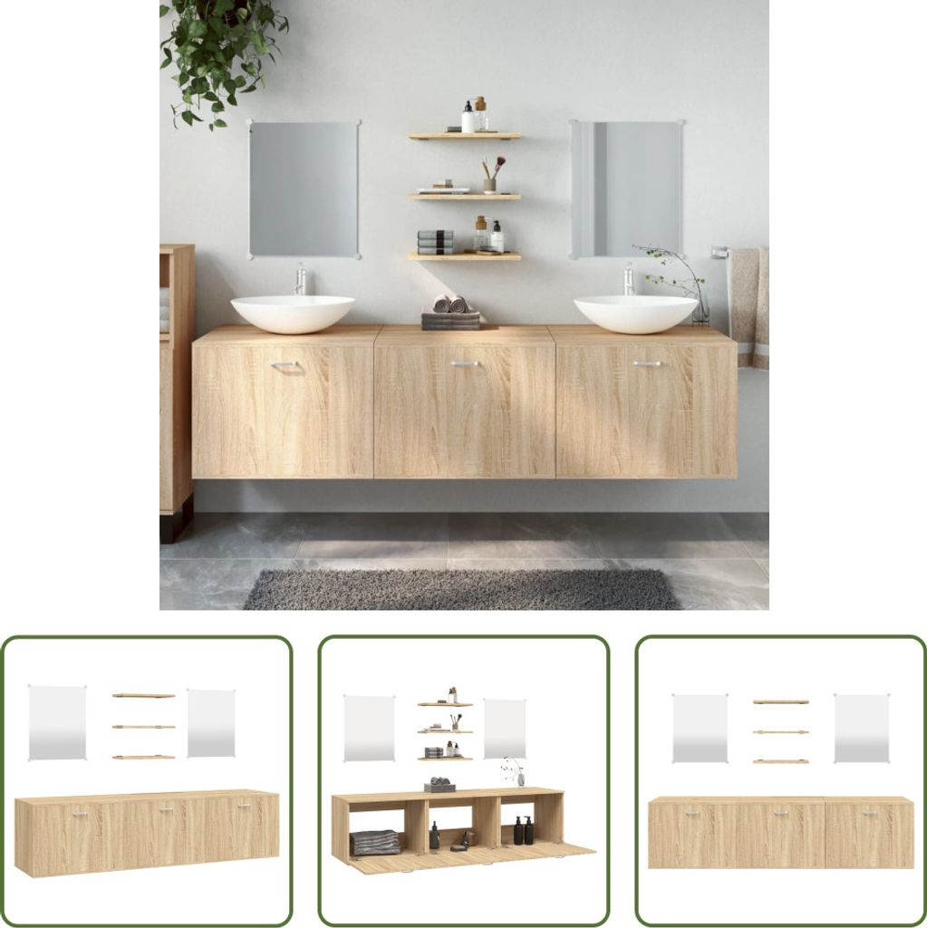 The Living Store 6-tlg. Badmöbel-Set Eichen-Optik Holzwerkstoff