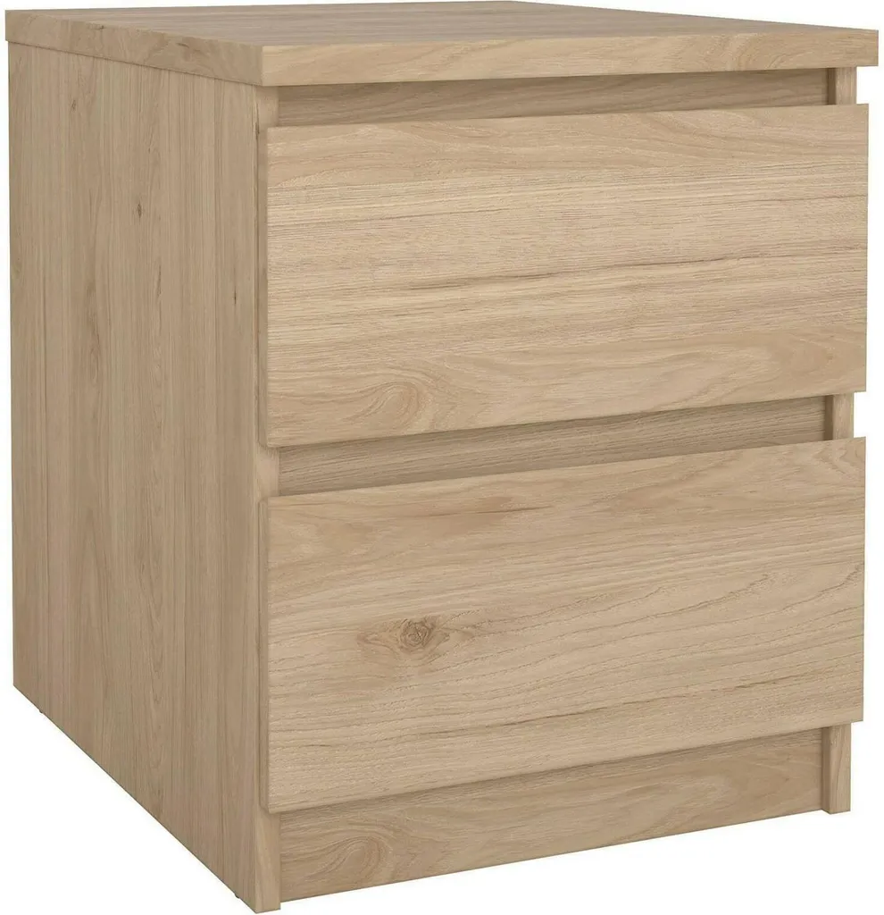 Table de nuit Daiki 50 cm finition bois chêne marron et 2 tiroirs spacieux