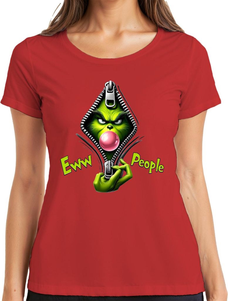 Eww People grünes Gesicht Reißverschluss Kaugummi sarkastisch Damen T-Shirt, Rot, L