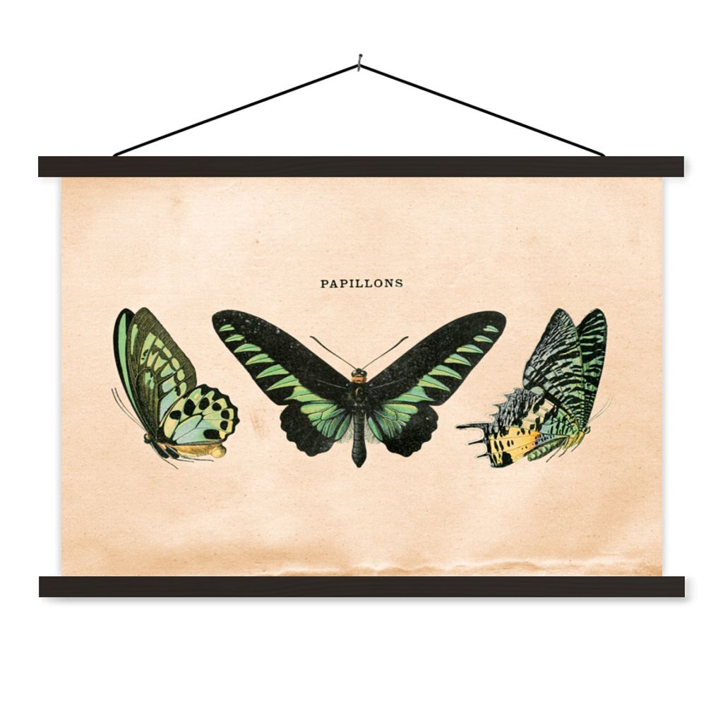 MuchoWow Textilposter Schmetterling - Tier - Insekt 90x60 cm mit schwarzem Rahmen - Aufhängungssatz