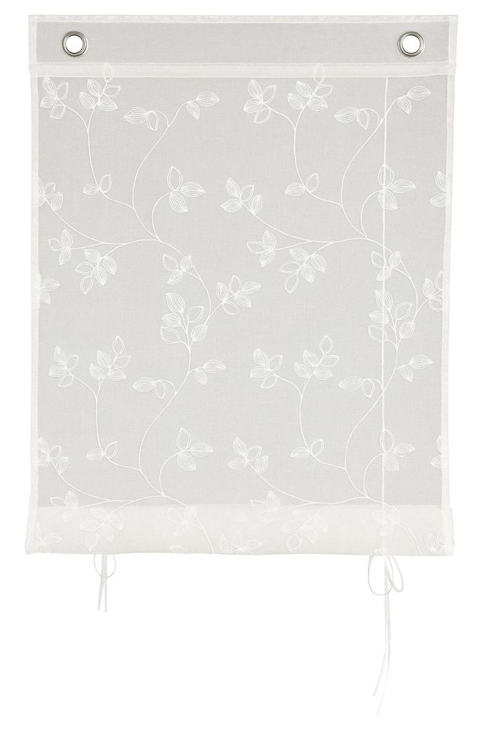 Bändchenrollo Öse Dolly bestickt Blätter BxH 60x130cm Raffrollo Gardine ohne Bohren