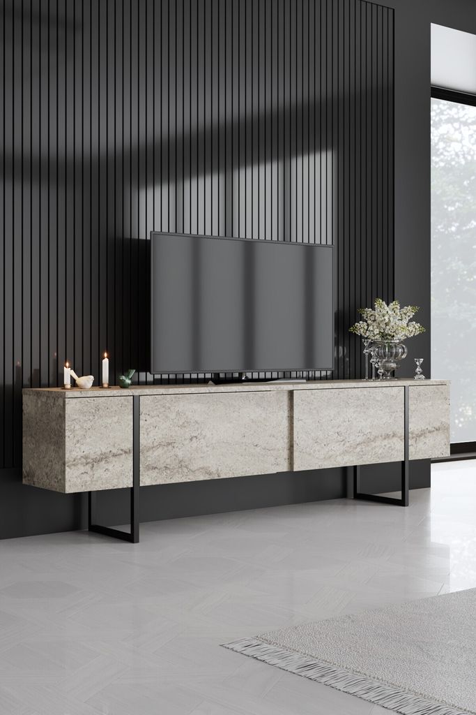 Skye Decor, Luxe - Travertine, Black, TV-Schränke, Travertin, 180 x 50 x 30 cm