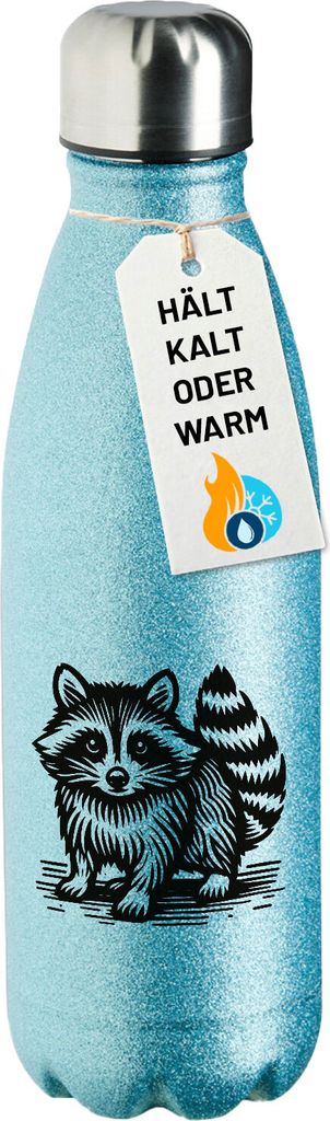 Huuraa Trinkflasche Waschbär Comic 500ml Blue Edelstahl Wasserflasche Trinkflasche Geschenkidee