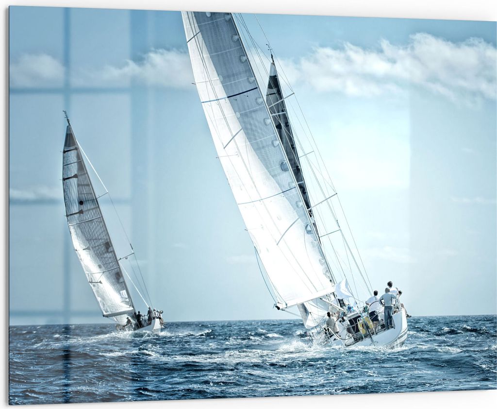 DEQORI Küchenrückwand Glas 80x60 cm 'Segelboote auf hoher See' Spritzschutz Bad Rückwand