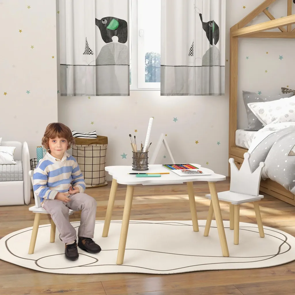 Table pour enfants avec 2 chaises blanche Set de 3 pièces pour 3-6 ans - 2