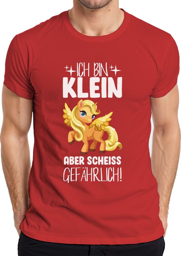 Ich bin klein aber gefährlich! Einhorn Fantasy Mädchen Humor Herren T-Shirt, Rot, L