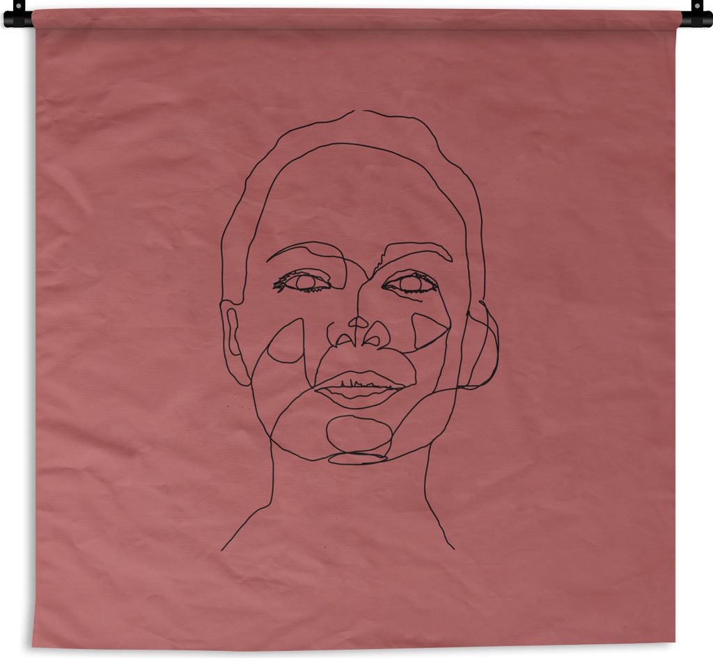 MuchoWow Wandteppich Wandbehang Frau - Kopf - Strichzeichnung 90x90 cm Tapisserie Dekoration Wandtuch - Wandaufhänger