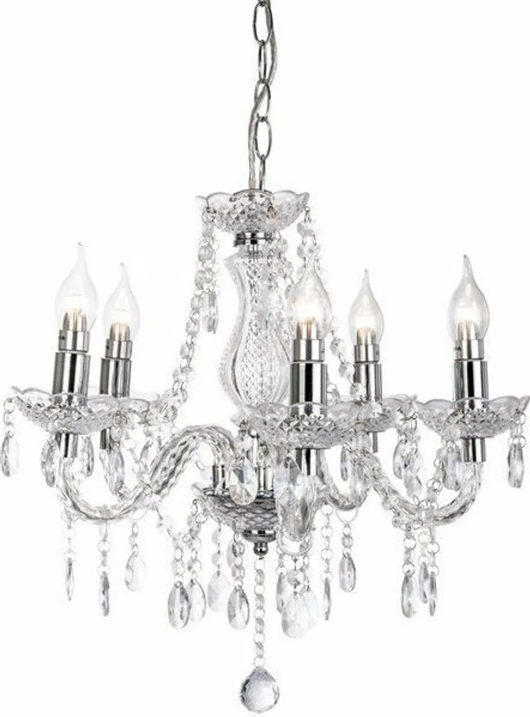 Plafonnier lustre baroque chromé 5 bras Marie pour salon et salle à manger