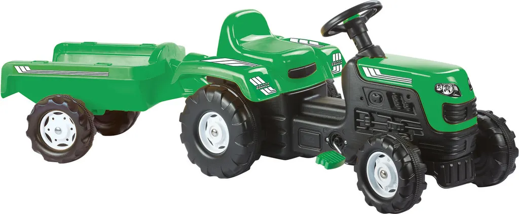 Tracteur à pédales Dolu Ranchero vert avec sa remorque pour le jardin