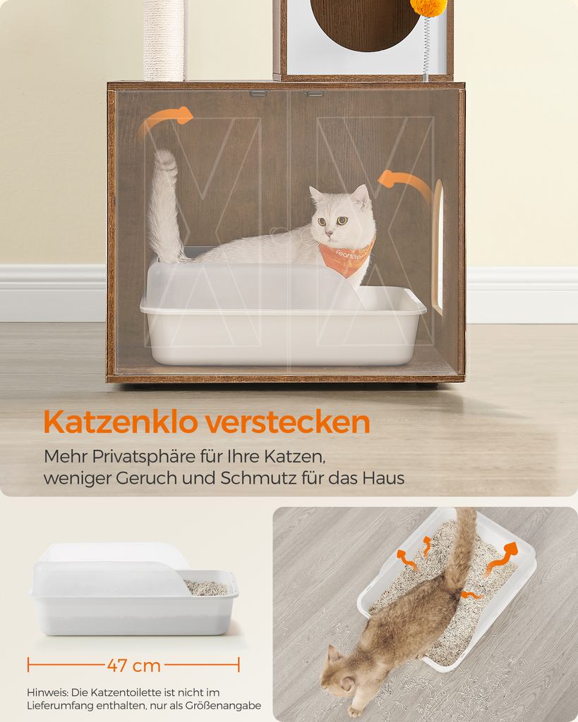 Feandrea Kratzbaum, mit Katzenklo-Schrank, 185cm, Produktbild 6