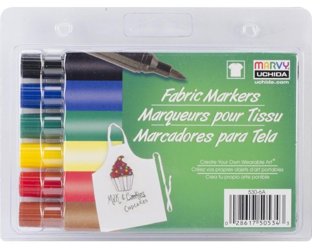 Marvy Uchida Textilmarker Brush Primär 6 Farben Set Stoffmarker