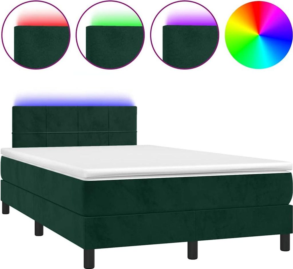 vidaXL Boxspringbett mit Matratze & LED Dunkelgrün 120x200 cm Samt