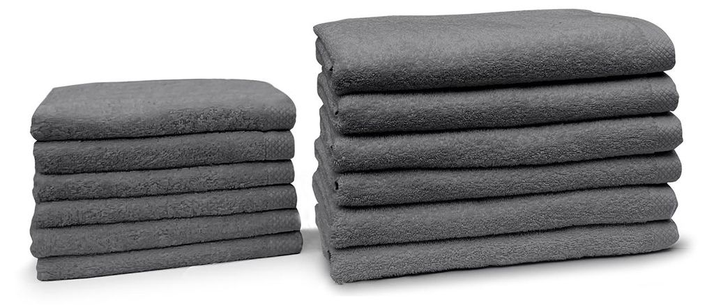 Eleganzzz Badezimmer-Set 12-teilig – Anthrazit – 100% Baumwolle – 6 Handtücher + 6 Badetücher