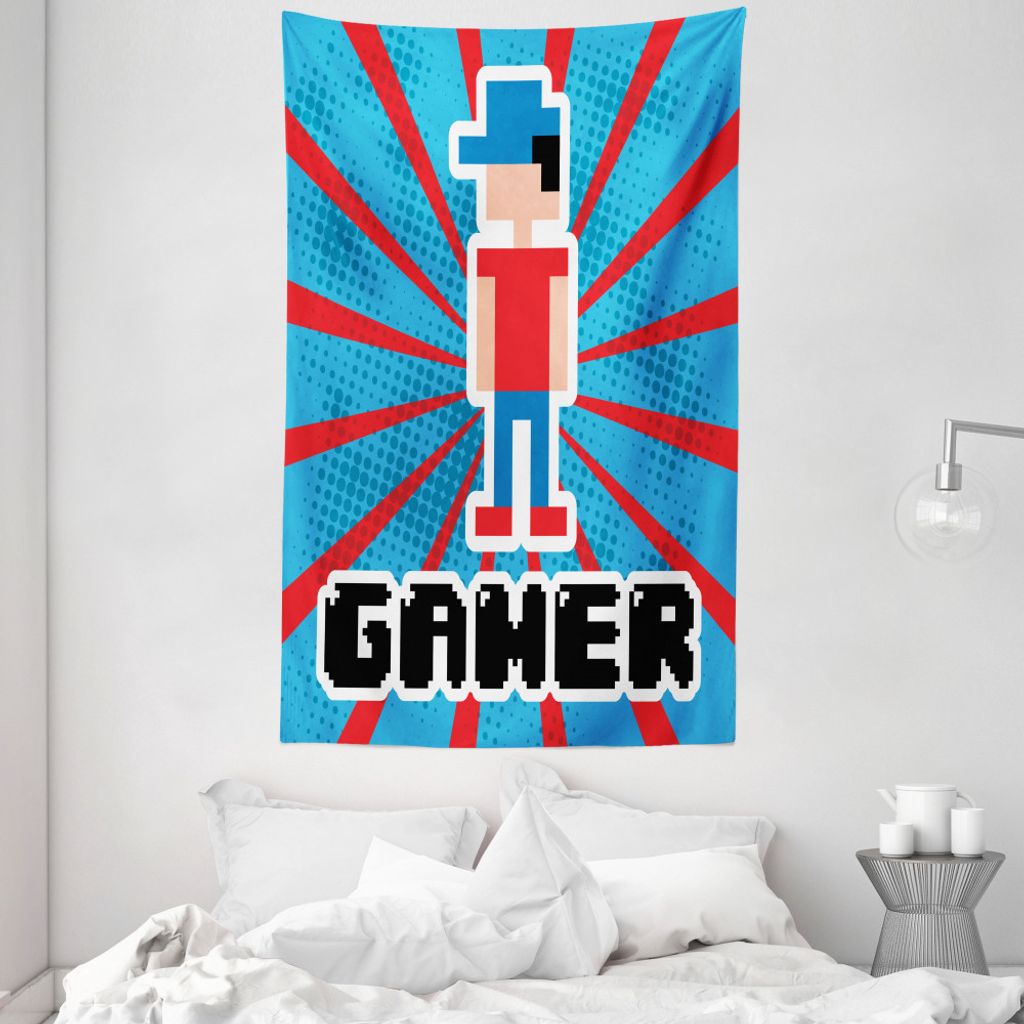 ABAKUHAUS Videospiele Wandteppich und Tagesdecke, Rot-blaue Streifen aus Weiches Mikrofaser Stoff Waschbar ohne Verblassen Digitaldruck, 140 x 230 ...