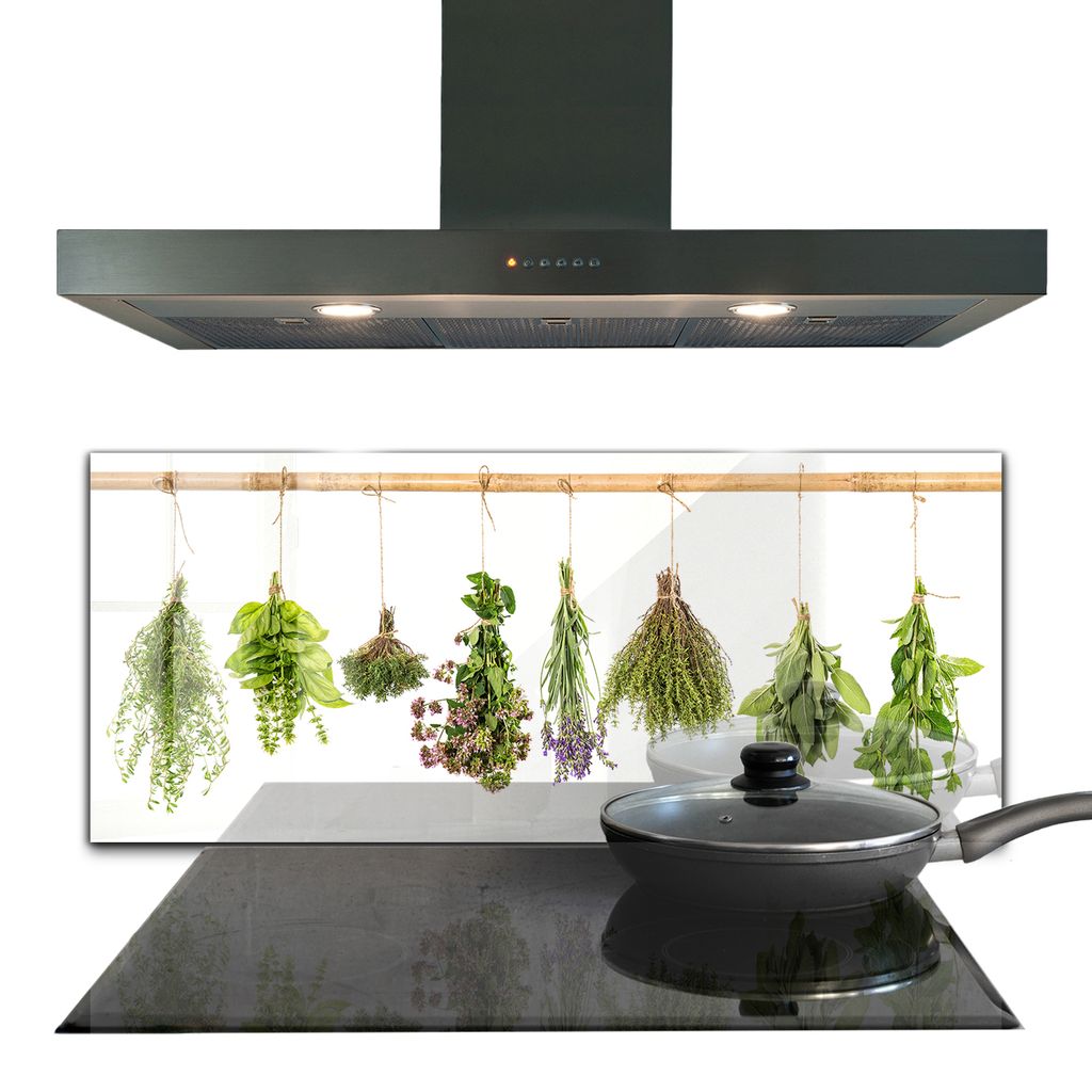 Spritzschutz aus Glas Küchenrückwand - Wandschutz für Herd und Spüle - 125x50 cm - Getrocknete Kräuter Gesunde Ernährung