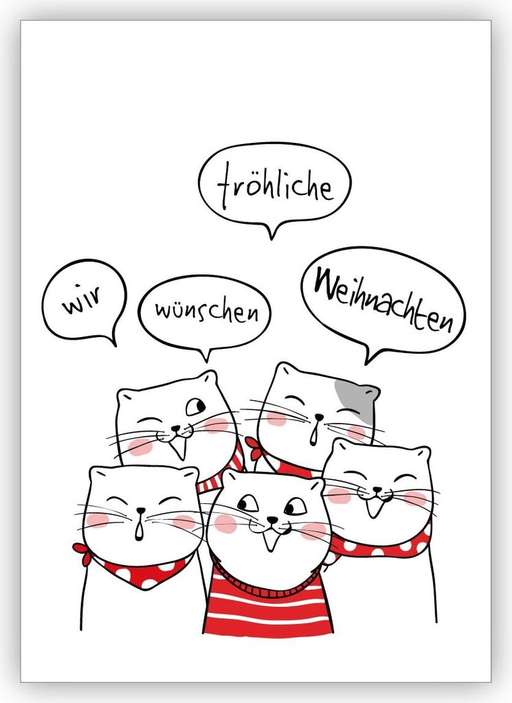 lustige Weihnachtskarte mit Katzen-Chor: Wir wünschen fröhliche Weihnachten