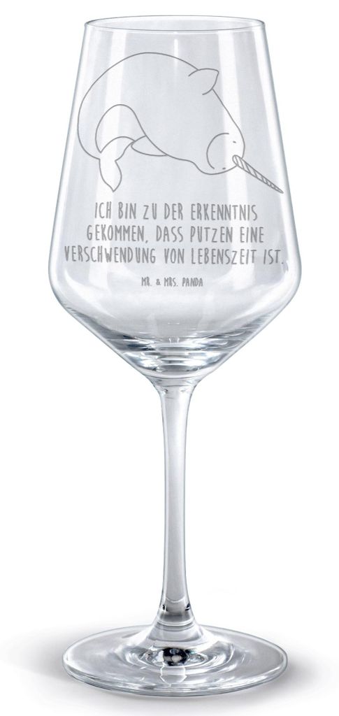 Mr. & Mrs. Panda Rotweinglas mit Gravur Narwal - Transparent - Geschenk, wein glas, Kinderzimmer, Weinglas, Putzen, Aufräumen, Hausfrau, graviert,...