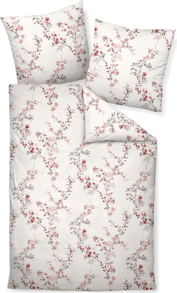 Janine Edel Flanell Bettwäsche Davos - Blumenzweige mit rosa Blüten auf weißem Hintergrund 155 x 220 cm Blumenzweige mit rosa Blüten auf weiße...