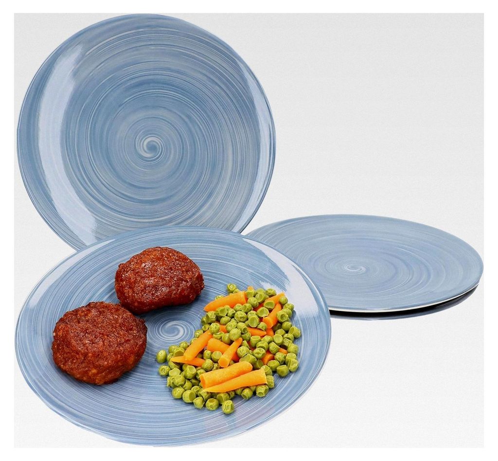 Speiseteller Set in Blau, 4 Stück, Ø 26,5 cm, für 4 Personen, maritimes Design, Porzellan
