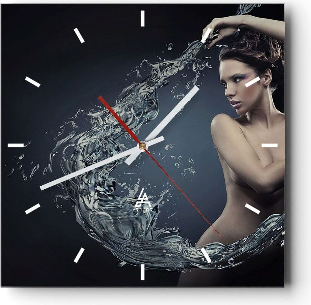 Wanduhr - Quadrat - Glasuhr - Weiblich modell posieren schön - 30x30cm - Schleichendes Uhrwerk - Lautlos - zum Aufhängen bereit - Dekoration Mode...