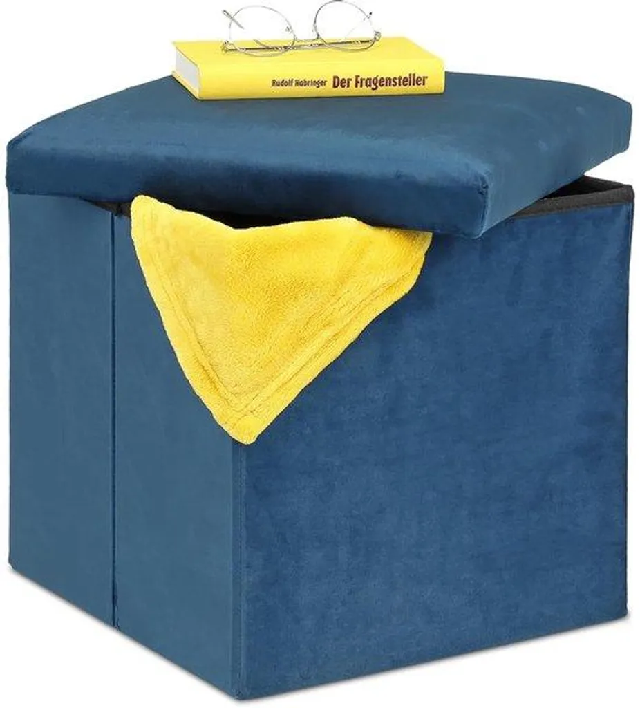 Boîte de rangement moelleuse bleue 38x38x38 cm - Design pièce unique