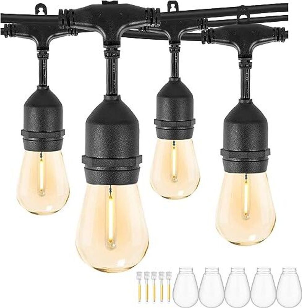 Zotoyi Outdoor Fairy Lights, 45 m, S14 Lichter Lampen LED + 5 Plastik -Lampen, IP65 wasserdichte wetterfeste Gartenparty Hochzeit Hochzeit