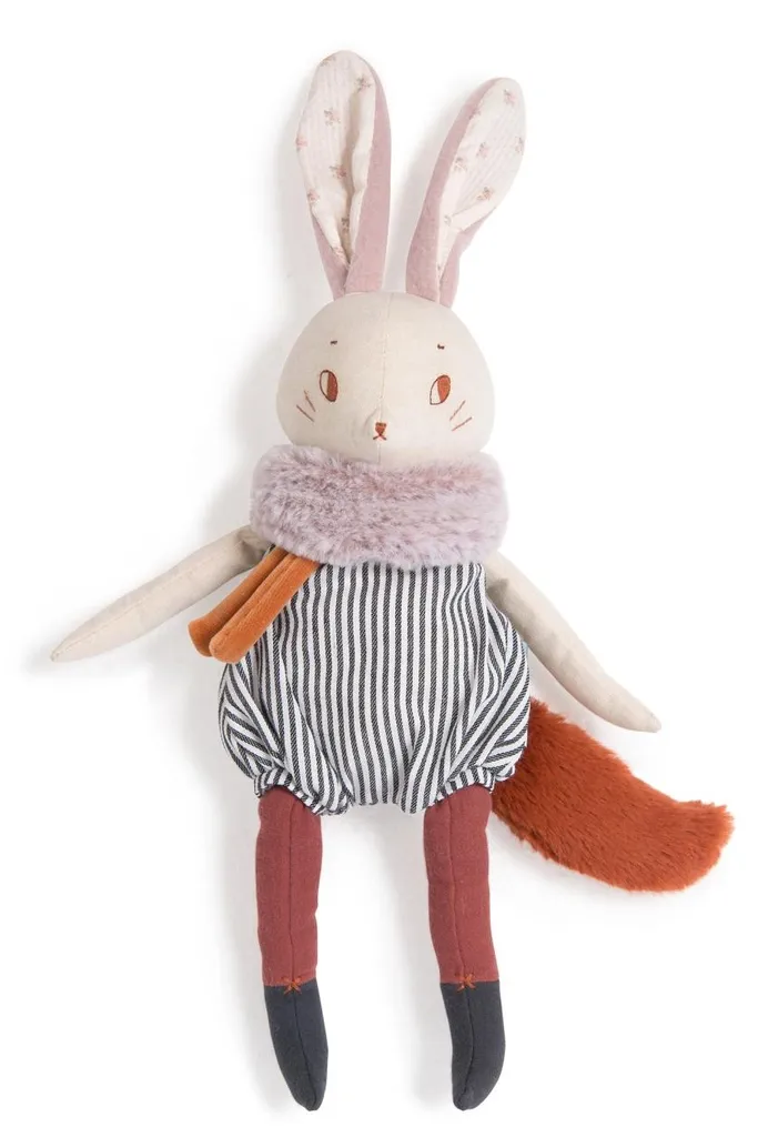 Doudou lavable lapin Plume Moulin Roty : peluche saine sans allergène