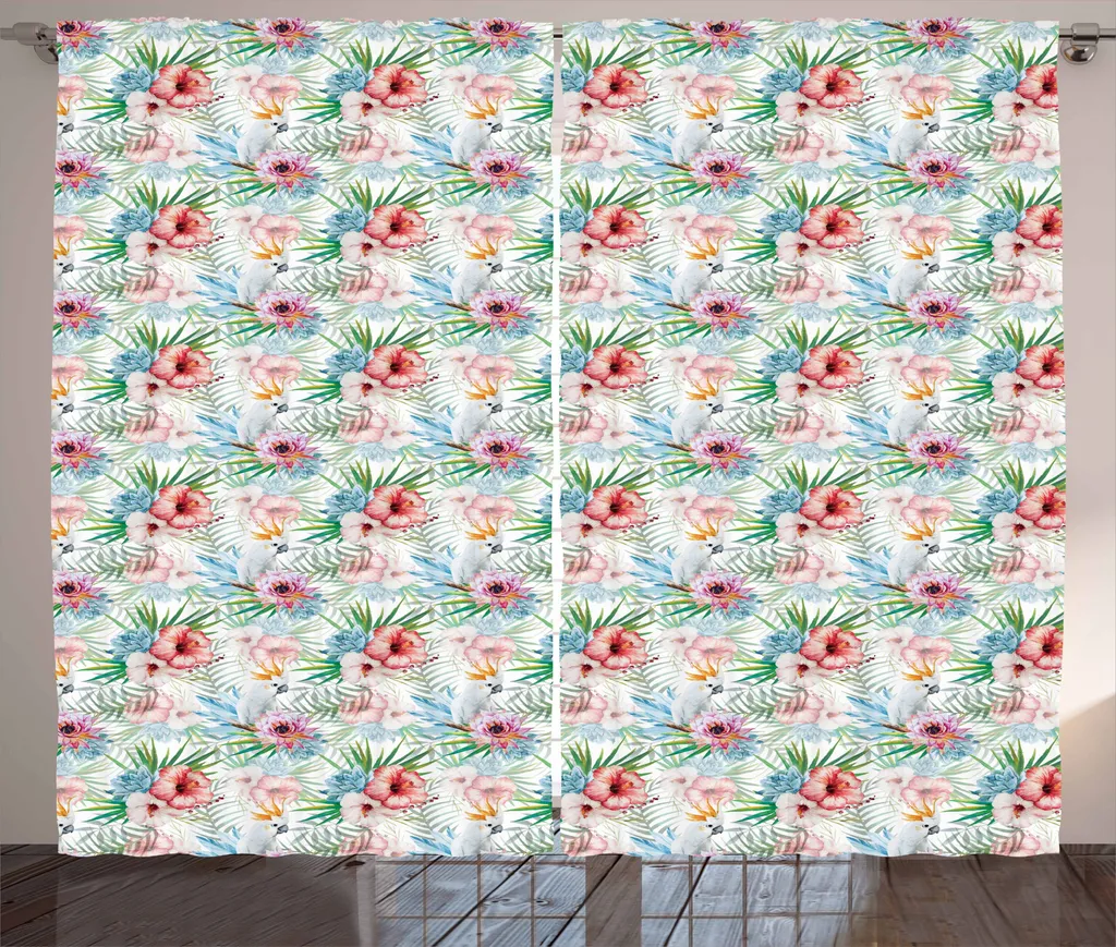 ABAKUHAUS Tenda tropicale rustica, fiore esotico Parrot, tenda con passanti e ganci per camera da letto, 280 x 175 cm, multicolore