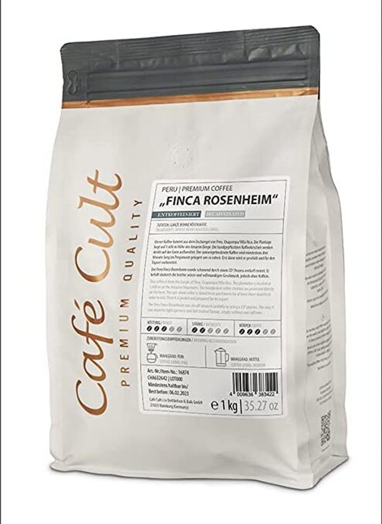teemando Peru Finca Rosenheim Decaf in 1 kg Tüte, ganze Bohne entkoffeiniert