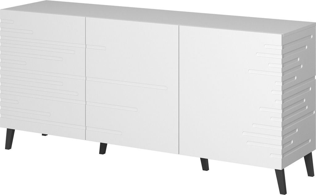 Furniture24 Kommode NOVA Sideboard 155 cm 3 Türiger Wohnzimmerschrank in Matte MDF-Platte Weiß