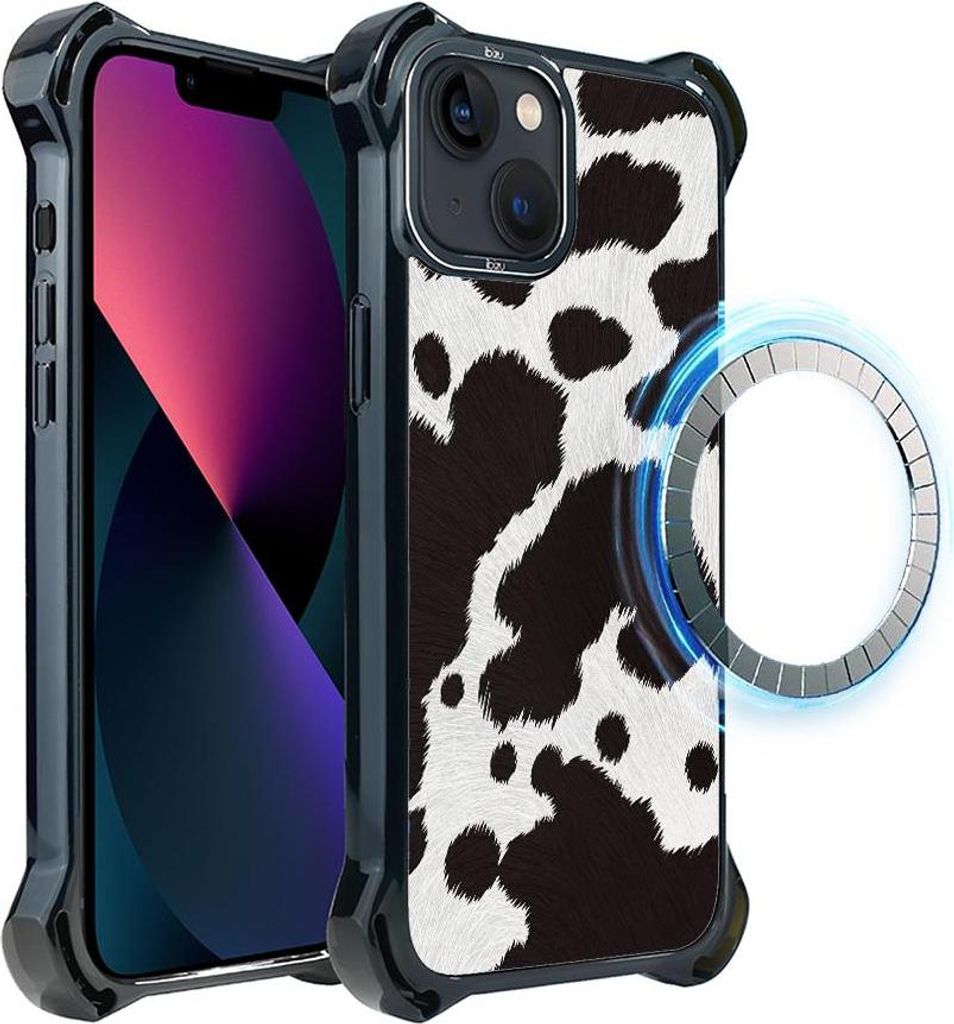 Schutzhülle für das iPhone 13, MagSafe-kompatibel, verstärkte Ecken, schwarz, Kuhmuster