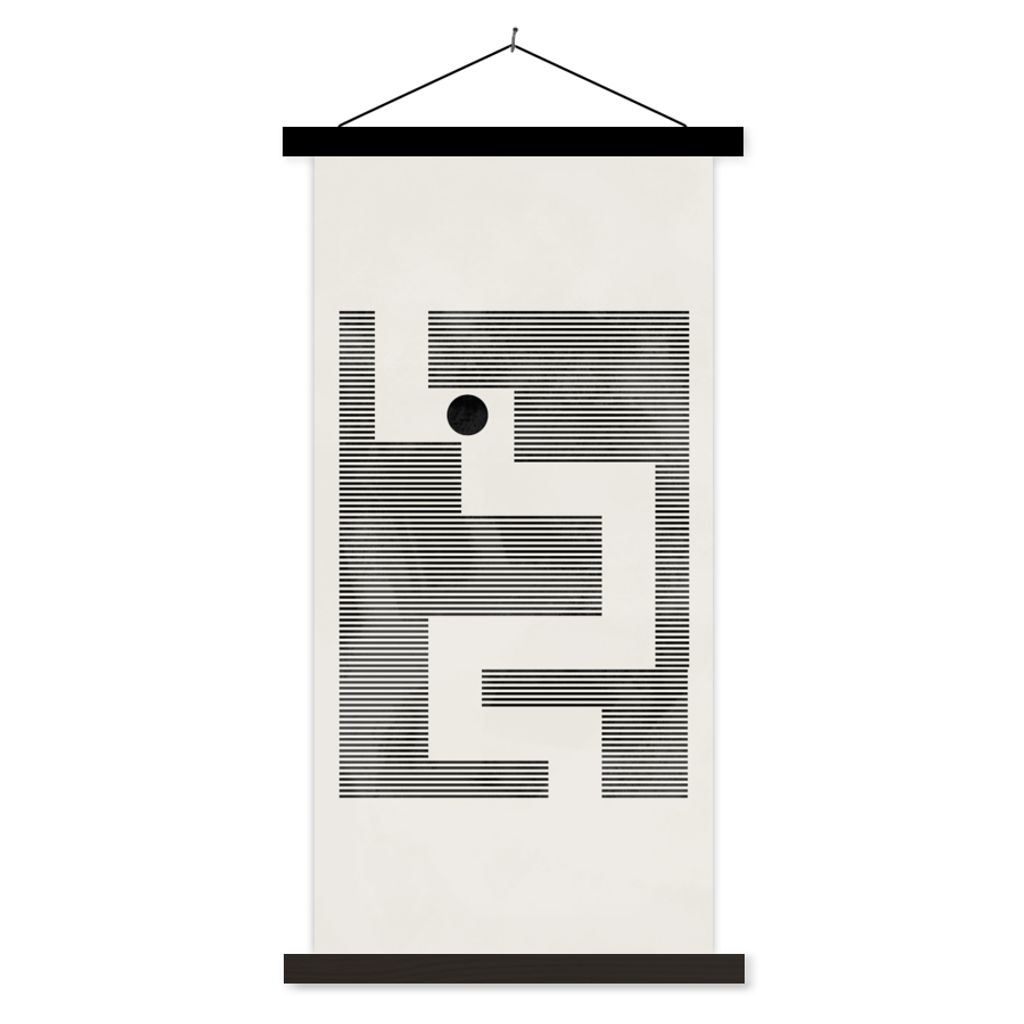 MuchoWow Textilposter Labyrinth - Abstrakt - Minimalismus 60x120 cm mit schwarzem Rahmen - Magnete